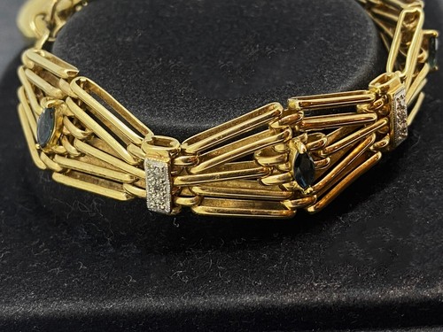 Brazalete pesado retro multi-gema con candado de oro amarillo de 9 quilates GateLink años 50 - Imagen 10 de 11