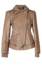 Authentic Ermanno By Ermanno Scervino Khaki Leather Biker Jacket,size 44it/12uk