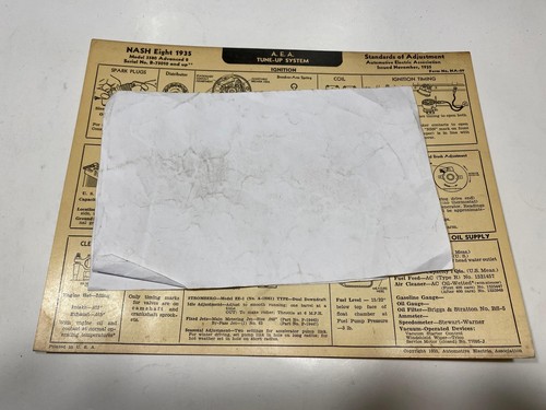 1935 Nash Six Model 3580 Advanced 8 AEA Tune-Up System card - Bild 1 von 2