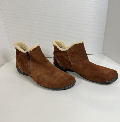 Hush Puppies Brown Lined Faux Fur Ankle Warm Booties Boot side Zip Up Hippie 10M