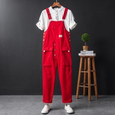 Hombres Mono Suelto Mono Babero Pantalones Mono Mameluco Pierna Recta Pantalón Nuevo