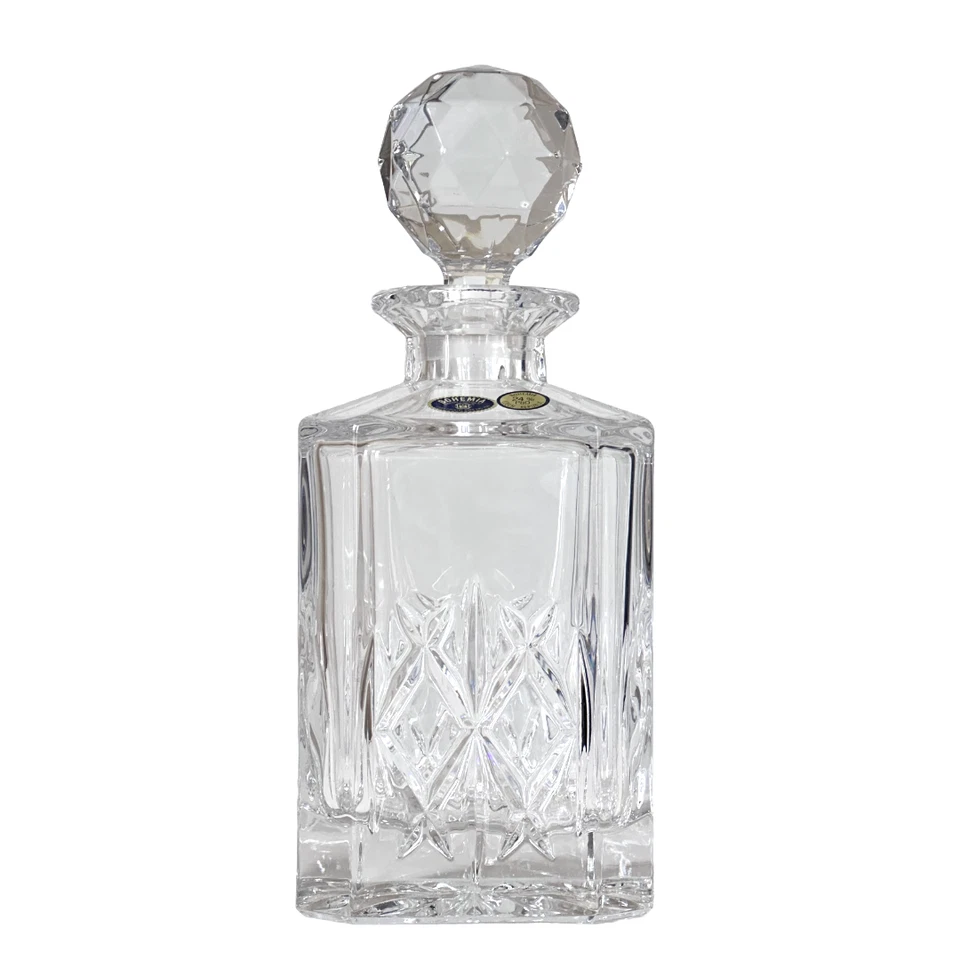 Crystal Glass Whiskey Brandy Cognac Decanter w/Etched Design & Round Top Bohemia - Image 2 of 4