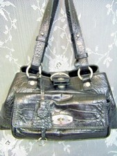Via Repubblica Black Croc Embossed Leather  Handbag,purse