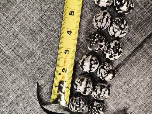 Black and White Ball Stone Like with Black Fabric Tie 18" Long Necklace - Picture 8 of 10