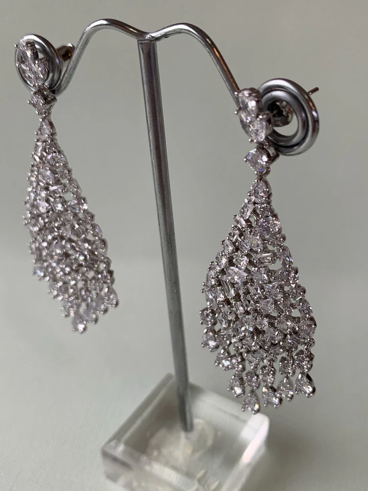 Brincos de lustre folheados a ródio folheados a ródio casamento noiva NOVO! - Imagem 4 de 4