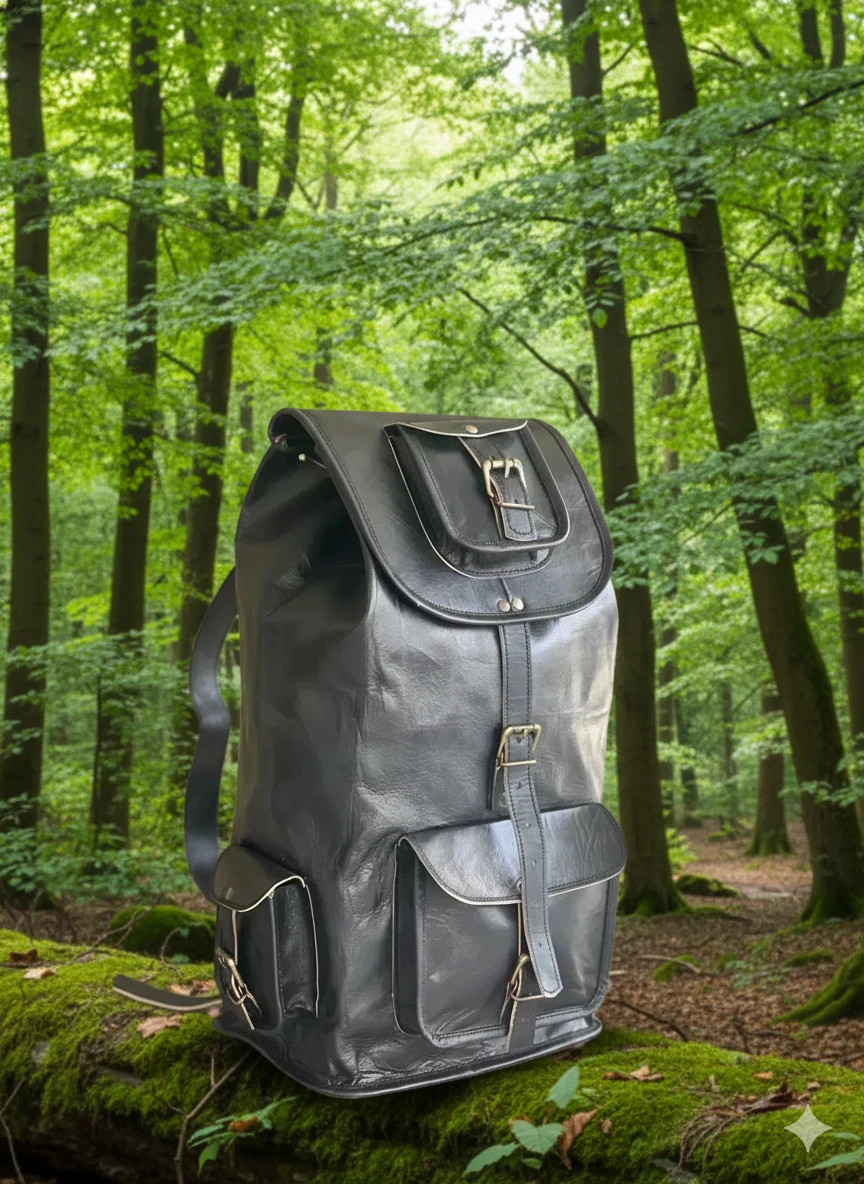 20" Goat Wield Leather Vintage Laptop Bag Backpack Gym Black