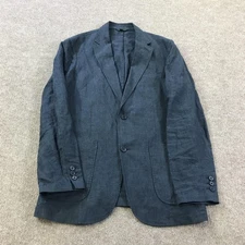 Muji Blazer Mens Small Blue 100% Linen Unstructured Casual Lightweight Jacket