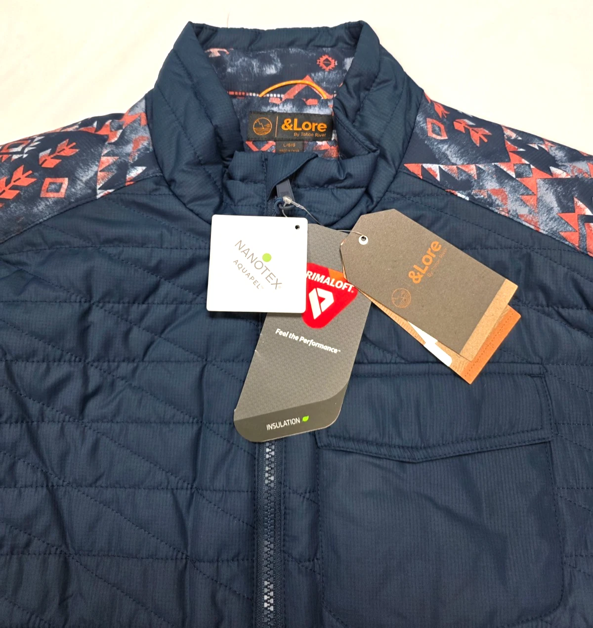 New &LORE Nanotex Aquapel Quilted TRIBAL Vest Men's LARGE L Insignia Blue POLY image 6