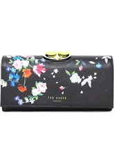 Ted Baker Sandalwood Teardrop Floral Bobble Black Leather Wallet NWT $149.00