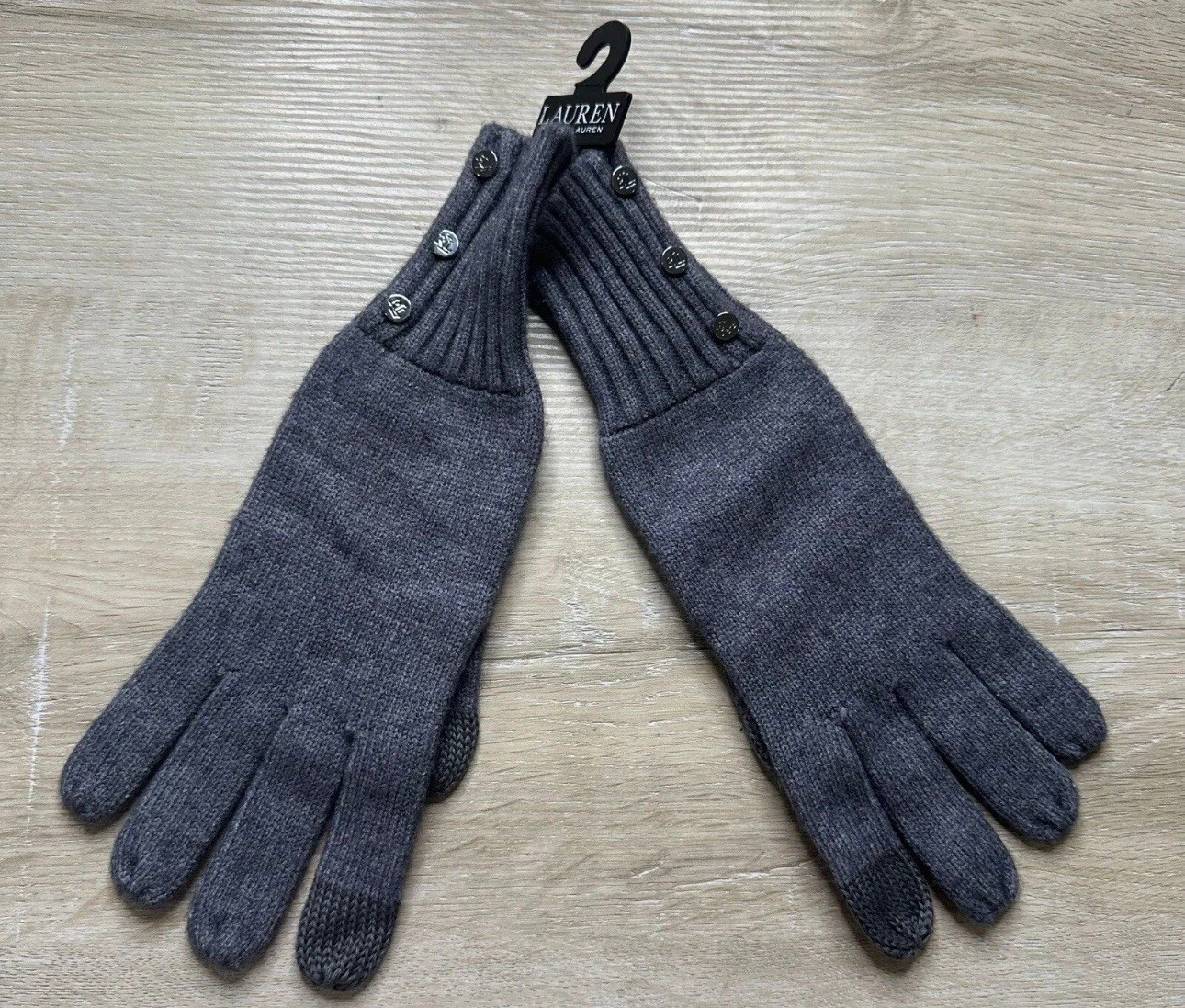 NWT POLO RALPH LAUREN Womens Gloves Purple LRL TOUCH COMPATIBLE Knit Button