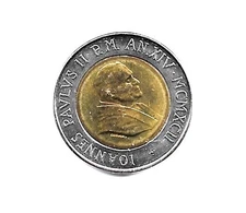 VATICAN 500L COIN 1992 - BIMETALLIC  POPE JOHN PAUL II - UNC.(CNS 4485)