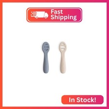 mushie Silicone First Feeding Baby Spoons  2 Pack Tradewinds/Shifting Sand 