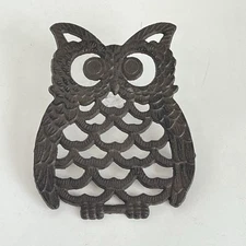 Vintage Rustic OWL Trivet Cast Iron Metal Kitchen Coaster Pot Rest Cottage
