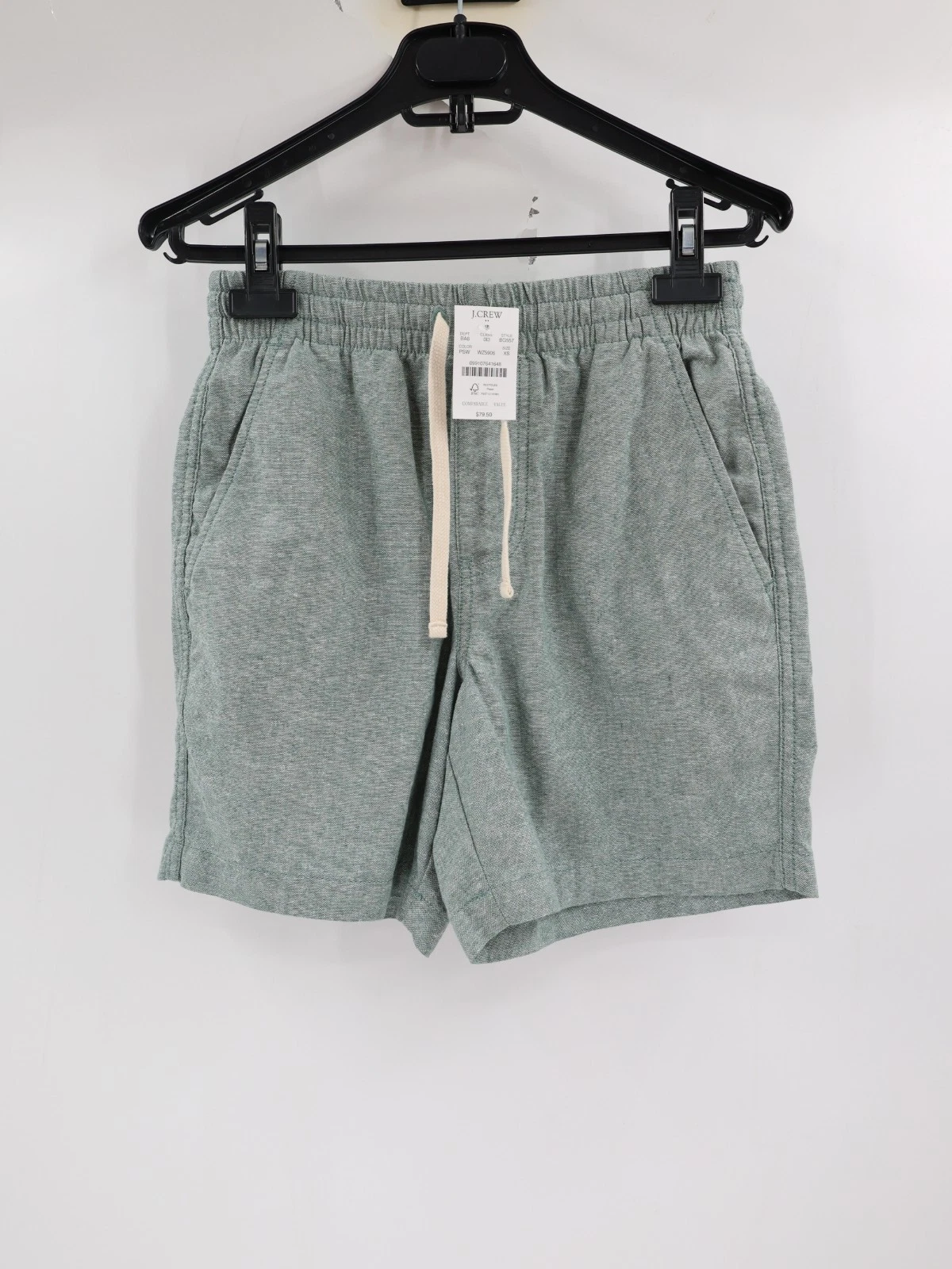 NWT J CREW Dock Shorts Mens xs green Preppy drawstring summer linen cotton beach
