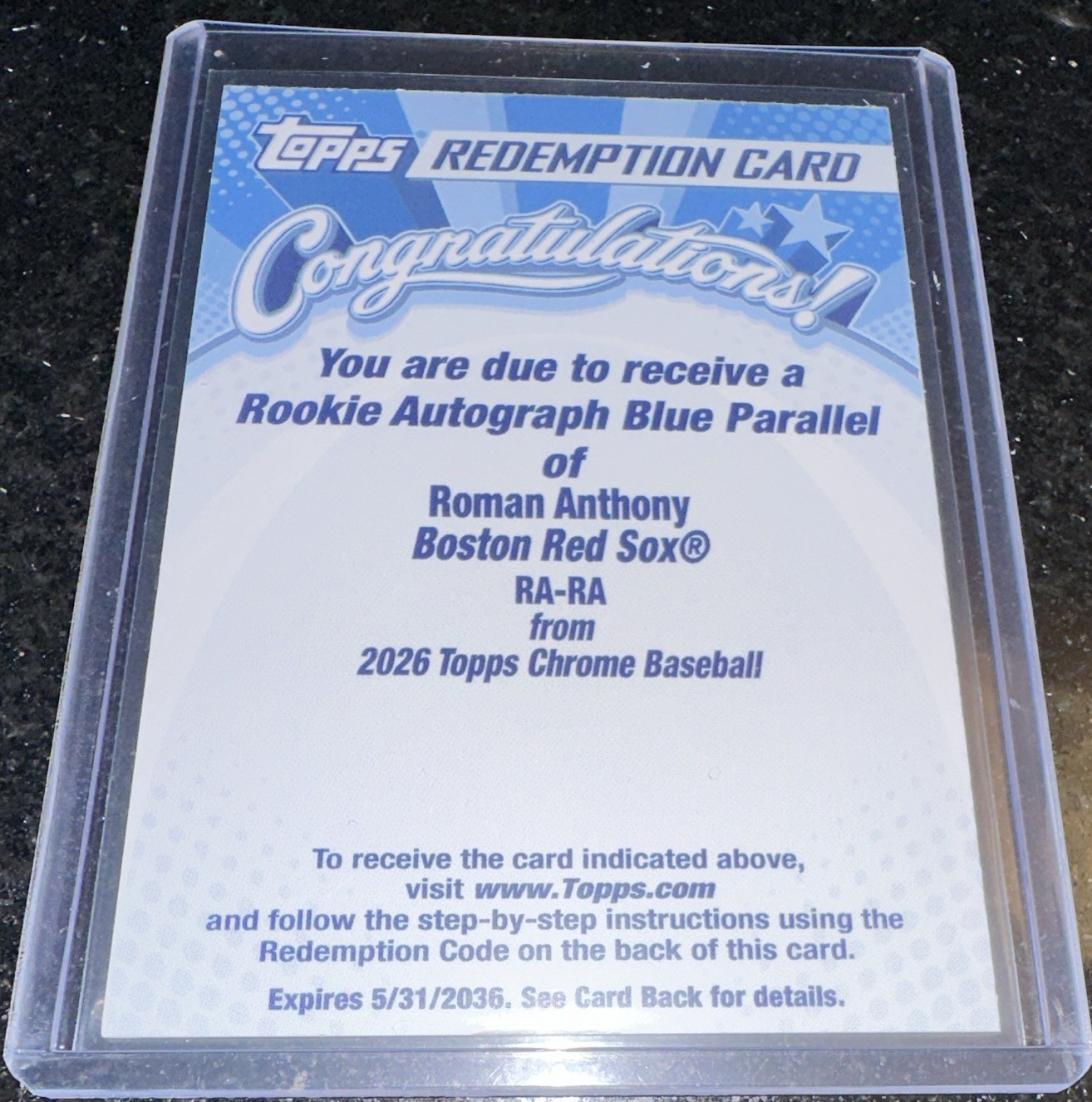 Topps 2026 Series 1 Roman Anthony Red Sox Auto Blue /150 RC #RA-RA