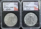 2 COIN SET - 2022-W $1 Burnished Silver Eagle NGC MS70 FDOI Gaudioso/Ryder Sign