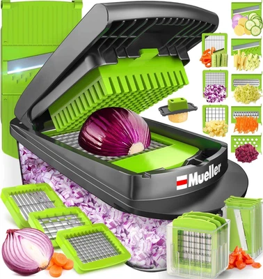 Mueller Pro-Series 10-in-1, 8 Blade Vegetable Chopper, 8 Blade, Gray/Green