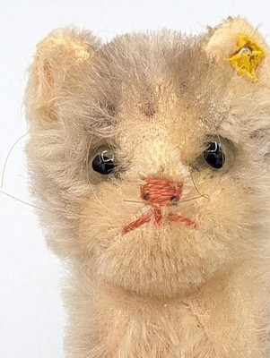 Vintage Steiff Tabby Kitten Standing Mohair Cat 7cm 1950s Yellow
