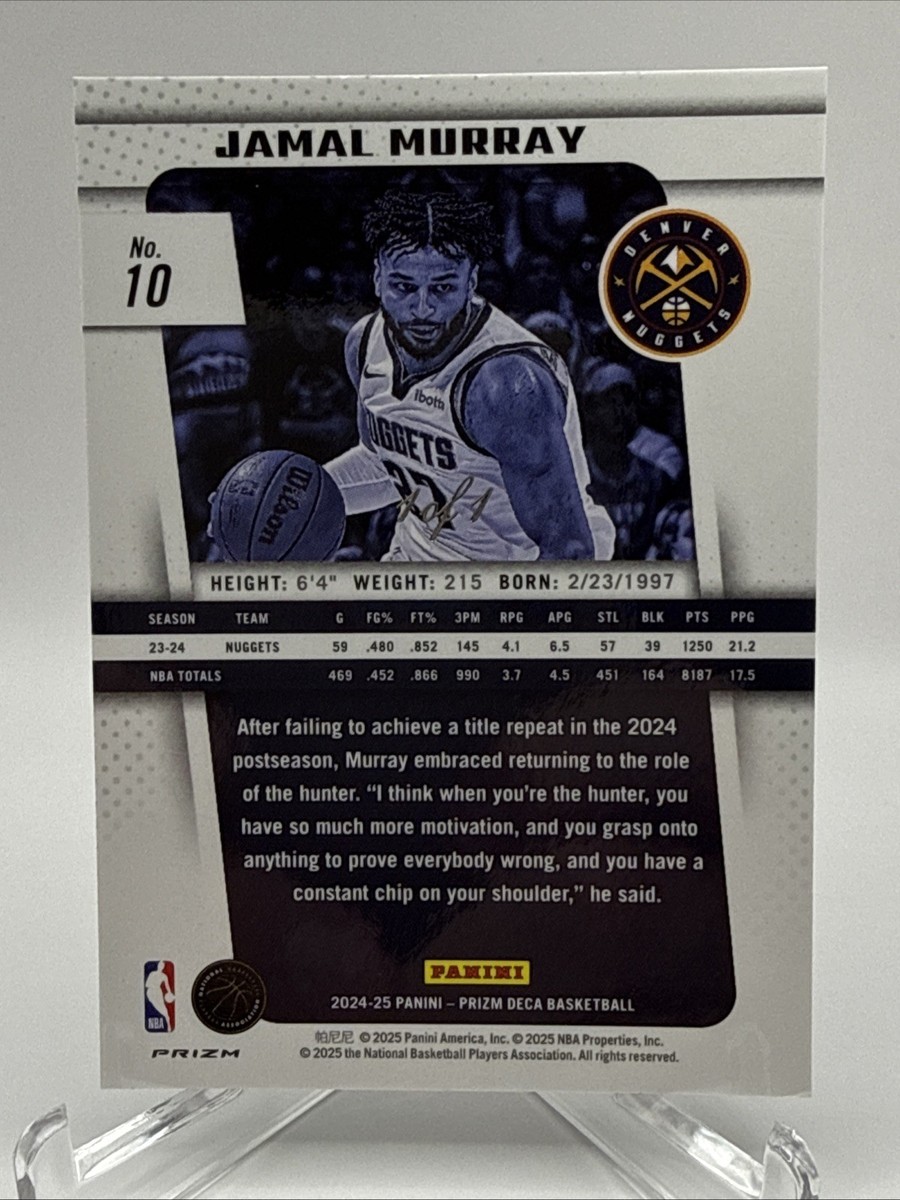 2024-25 Panini Prizm Deca - Jamal Murray #10 Black Prizm /1 for