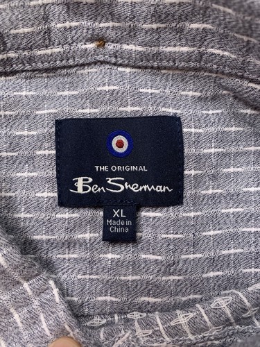 Ben Sherman Button Up Hemd Herren XL Struktur Slub Stretch Kurzarm Grau - Bild 3 von 9