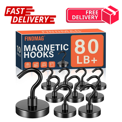 #ad 10 Pack 80LBS Heavy Duty Magnetic Hooks Magnet Hook for Hanging Strong Magnetic $14.99