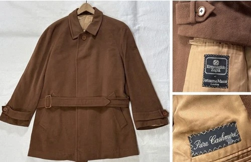 Vintage 90s Ermenegildo Zegna Men’s Camel Cashmere Jacket Sz 48 Belted - product listing photo