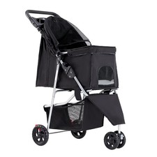 3 Wheel Pet Stroller for Dogs and Cats with Storage Basket Black Collapsible Dog