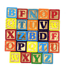 VTG Lot of 24 Alphabet Wood Block Letters Embossed Pictures kids Learning toys