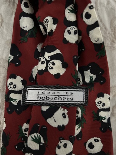 Men’s Tie 100% Silk Bob and Chris  Panda  Men's Tie Preowned - Picture 2 of 3