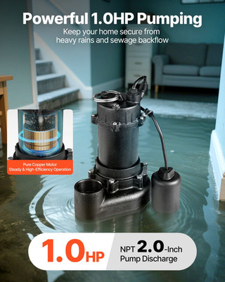 Submersible Sewage Pump, 1 HP, Residential