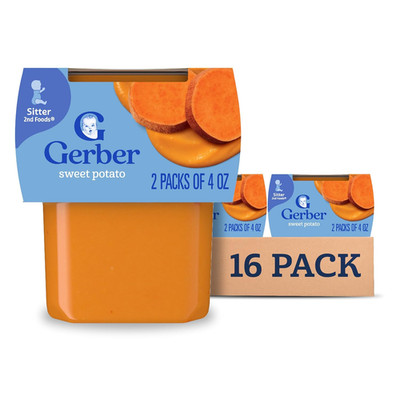 Gerber Stage 2 Baby Food Sweet Potato Puree 4 oz Tubs 16-Pack Non-GMO New