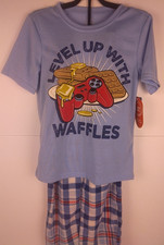Wonder Nation Boys Blue Level Up With Waffles Pajama Set Size M 8 - New