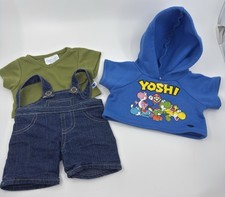 Build A Bear Super Mario Yoshi Hoodie Denim Overalls Green Shirt Outfit Lot