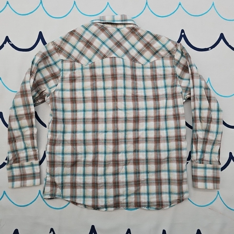 Camisa Wrangler Retro Para Niños Tostada y Azul a Cuadros Vaquero Occidental Frente a Presión Talla S Foto 4 de 4
