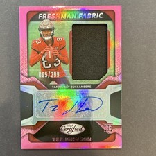 Panini 2025 Certified Freshman Fabric Tez Johnson Pink Auto MEM /299