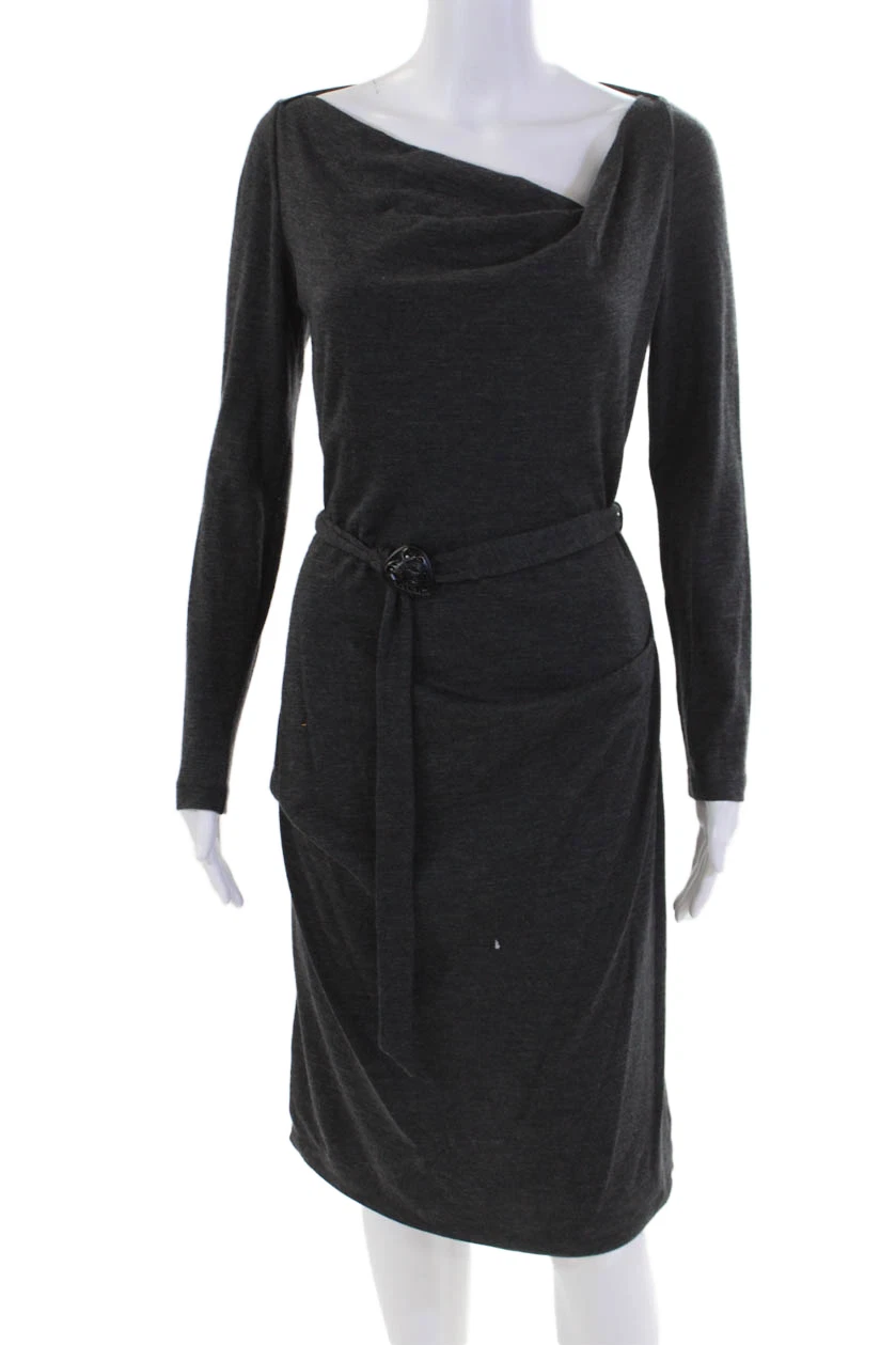 Robe fourreau femme Gucci manches longues col rond ceinturée tricot gris taille M