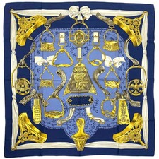 HERMES Scarf Carr  90 ETRIERS 100 Silk Blue Multicolor Women's Made in France