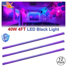 12 Pack UV Led Black Light Bar 4FT 40W with US Plug for DJ Club Glow Stage Party