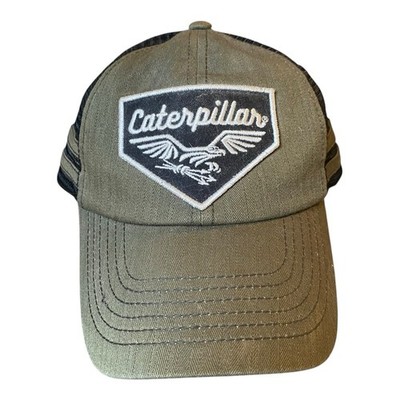 CAT Caterpillar Equipment Drab Green Black Eagle Patch Snapback Cap Hat - NWOT