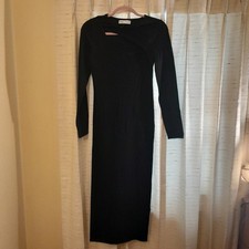 Barshka Cut Out Long Sleeve Bodycon Maxi Sweater Dress Blk Med