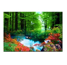 Green Forest Nature Waterfall Landscape Canvas Wall Art Picture Prints Painting