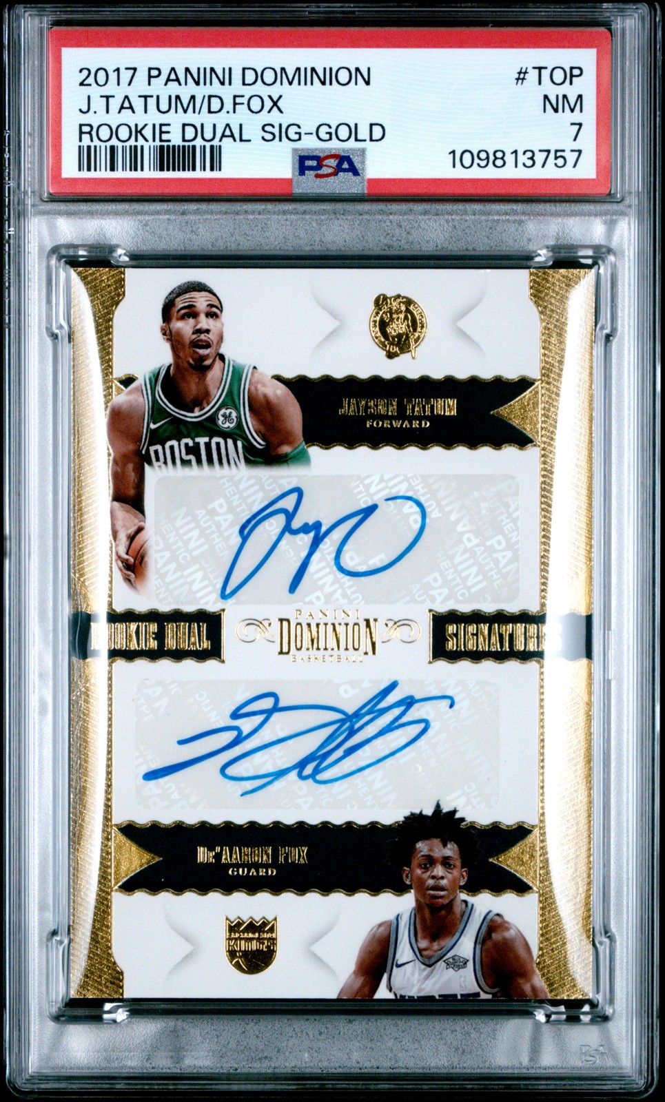2017 PANINI DOMINION ROOKIE DUAL SIGNATURES DE'AARON FOX/JAYSON TATUM 4/5 PSA 7