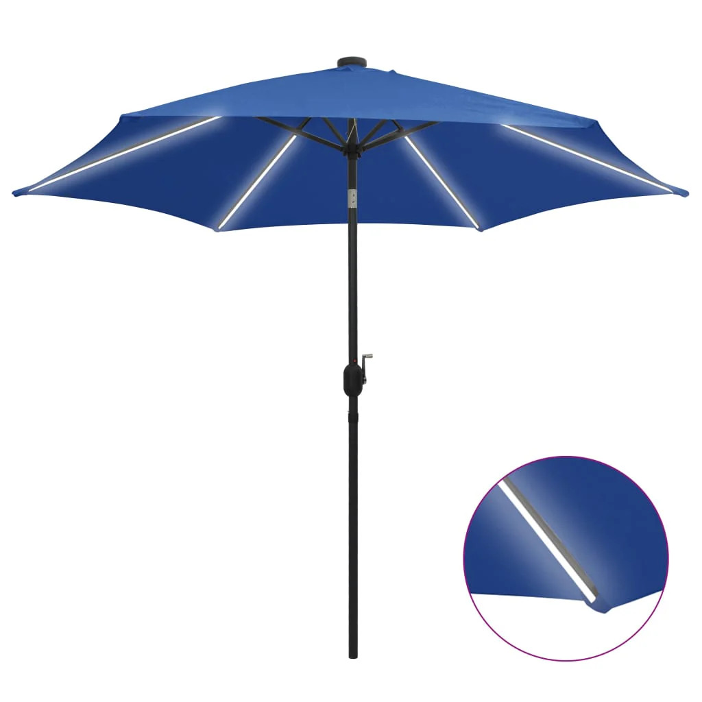 Parasol LED inclinable en aluminium 300cm bleu azuré