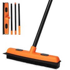 Rubber Broom and Carpet Rake for Pet Hair Removal, 49 Inch Three Orange