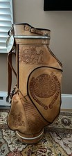 Vintage Mexican Leather Hand Tooled Mexico Golf Bag Aztec Zip Cover Pouches