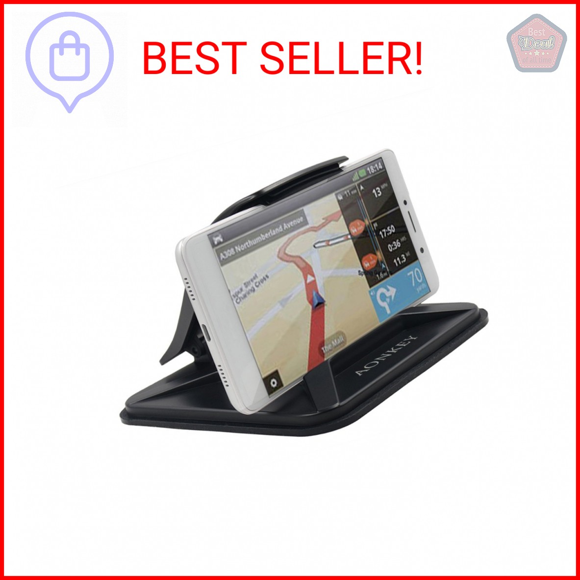 AONKEY Cell Phone Holder for Car, Dashboard Anti-Slip Vehicle GPS Car Mount Univ