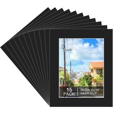 15 Pack 8x10 Picture Mats for 5x7 Photos, Black