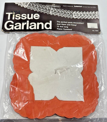NOS Vintage Amscan Halloween BLACK/ORANGE Tissue Garland 12 Feet Long