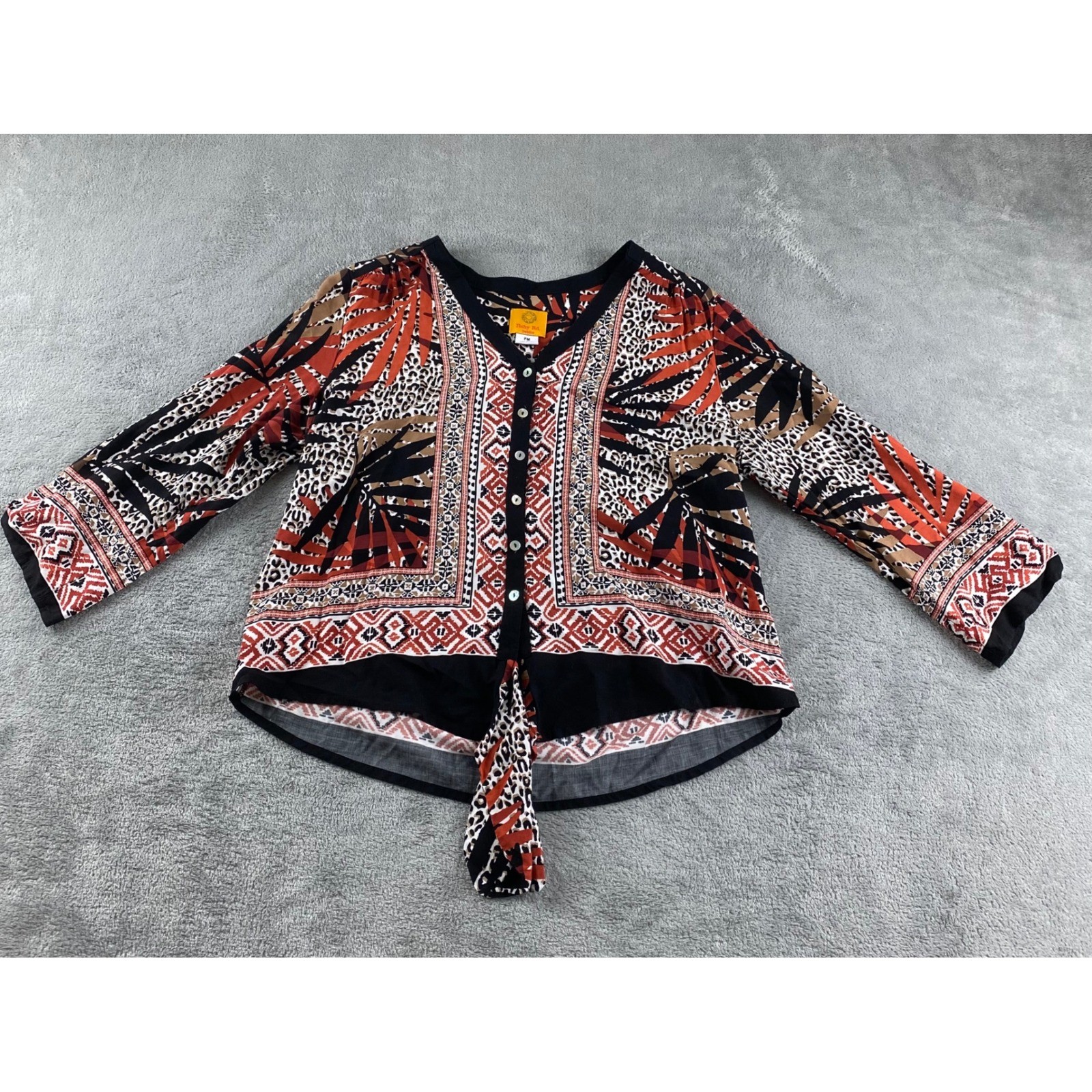 Ruby Rd Petite Boho Print Button Front Tie Front … - image 1