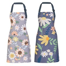 Lot de 2 Tablier Floral pour Femme avec Poches, Réglable Coton Chef Vert/Feuilles